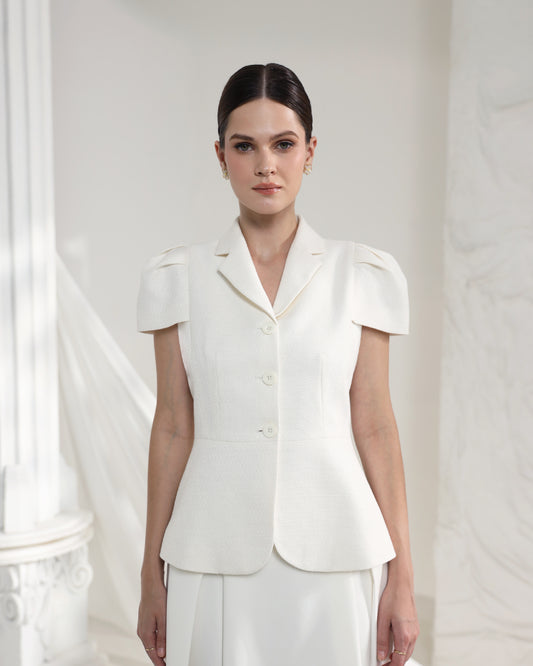 INVIO Maureen Puff-Sleeve Tweed Top | Atasan Wanita - Arch & Edge