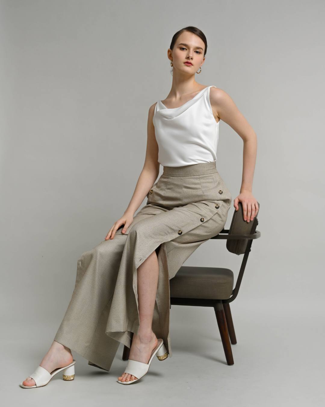 INVIO Kylie Side Button Wide Leg Trouser | Celana Wanita Enlace