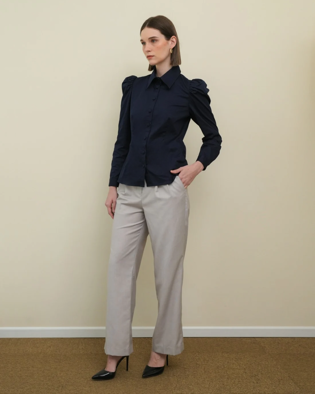 Maisie Puff Shoulder Shirt Navy