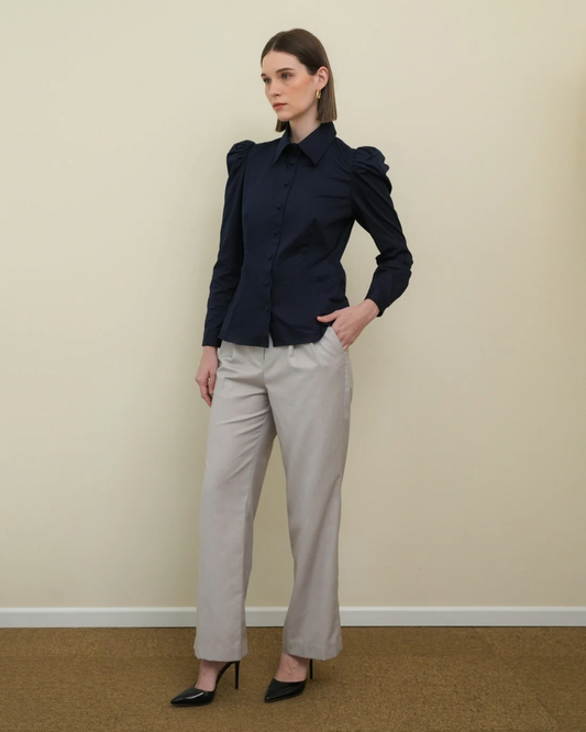 Maisie Puff Shoulder Shirt Navy