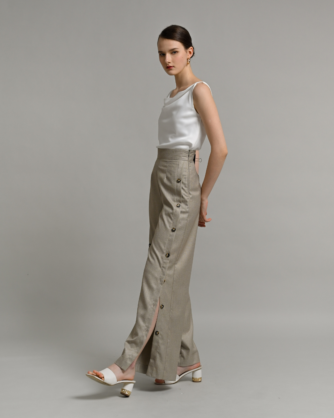 INVIO Kylie Side Button Wide Leg Trouser | Celana Wanita Enlace