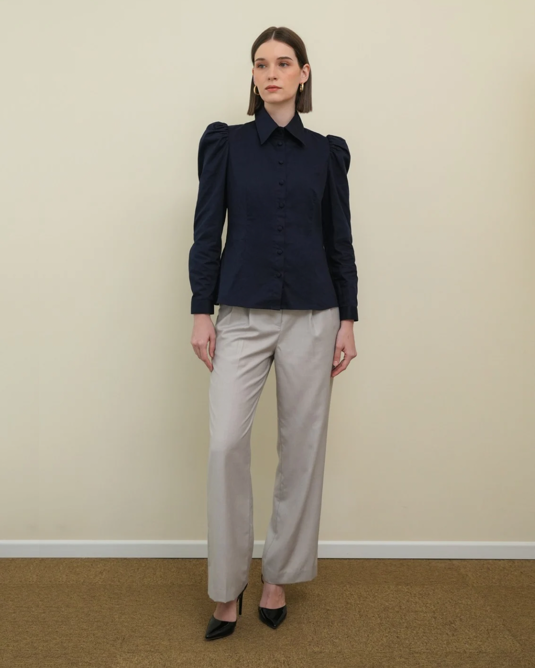 Maisie Puff Shoulder Shirt Navy