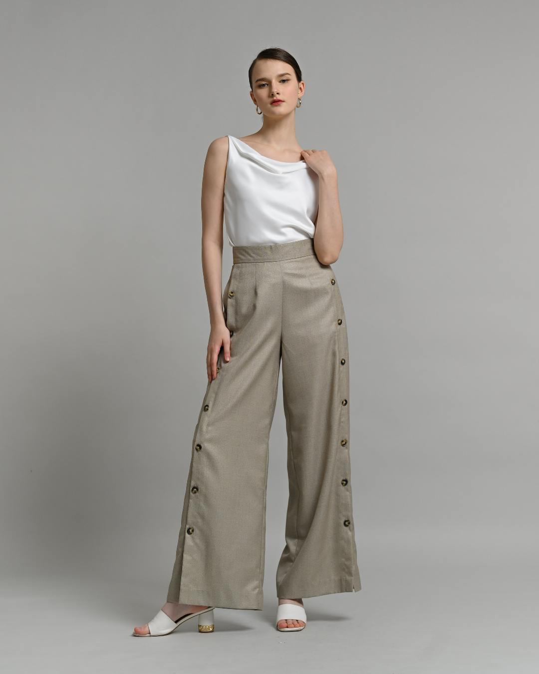 INVIO Kylie Side Button Wide Leg Trouser | Celana Wanita Enlace