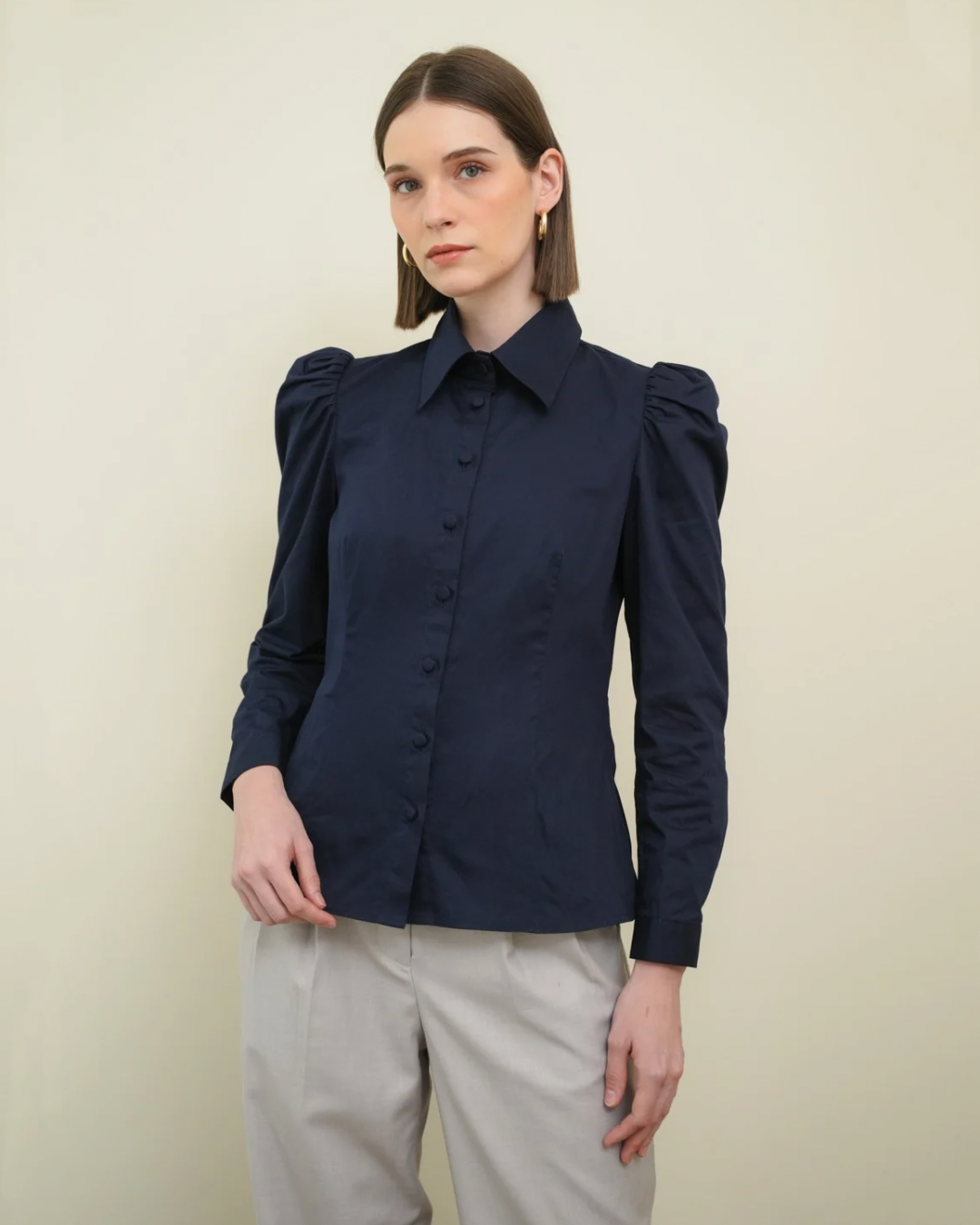 Maisie Puff Shoulder Shirt Navy