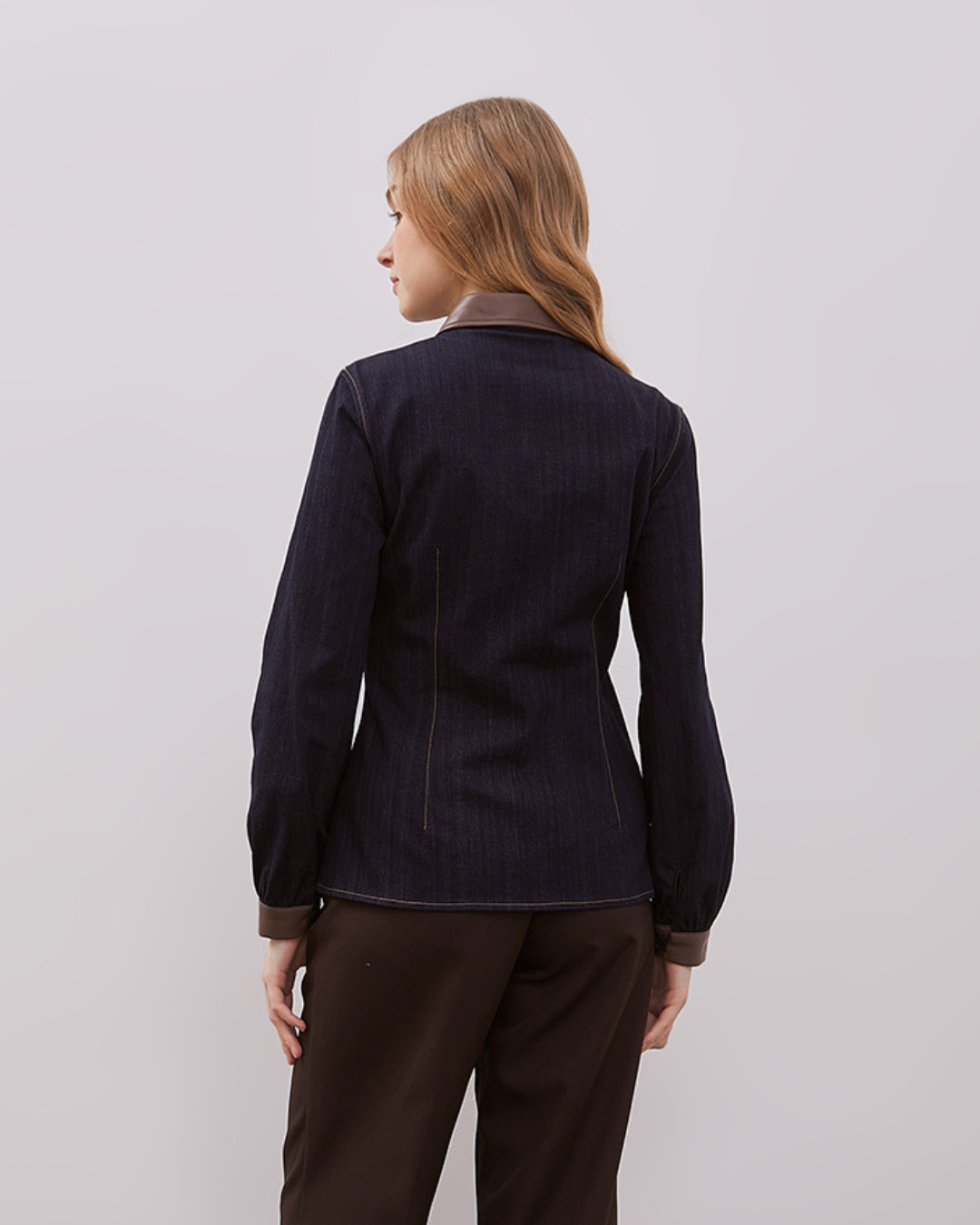 INVIO Lexa Contrast Denim Shirt | Atasan Kemeja Wanita - Espresso