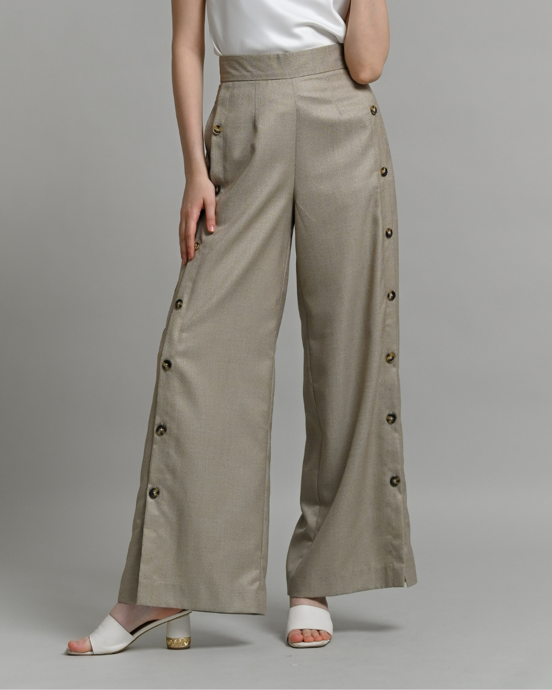 INVIO Kylie Side Button Wide Leg Trouser | Celana Wanita Enlace