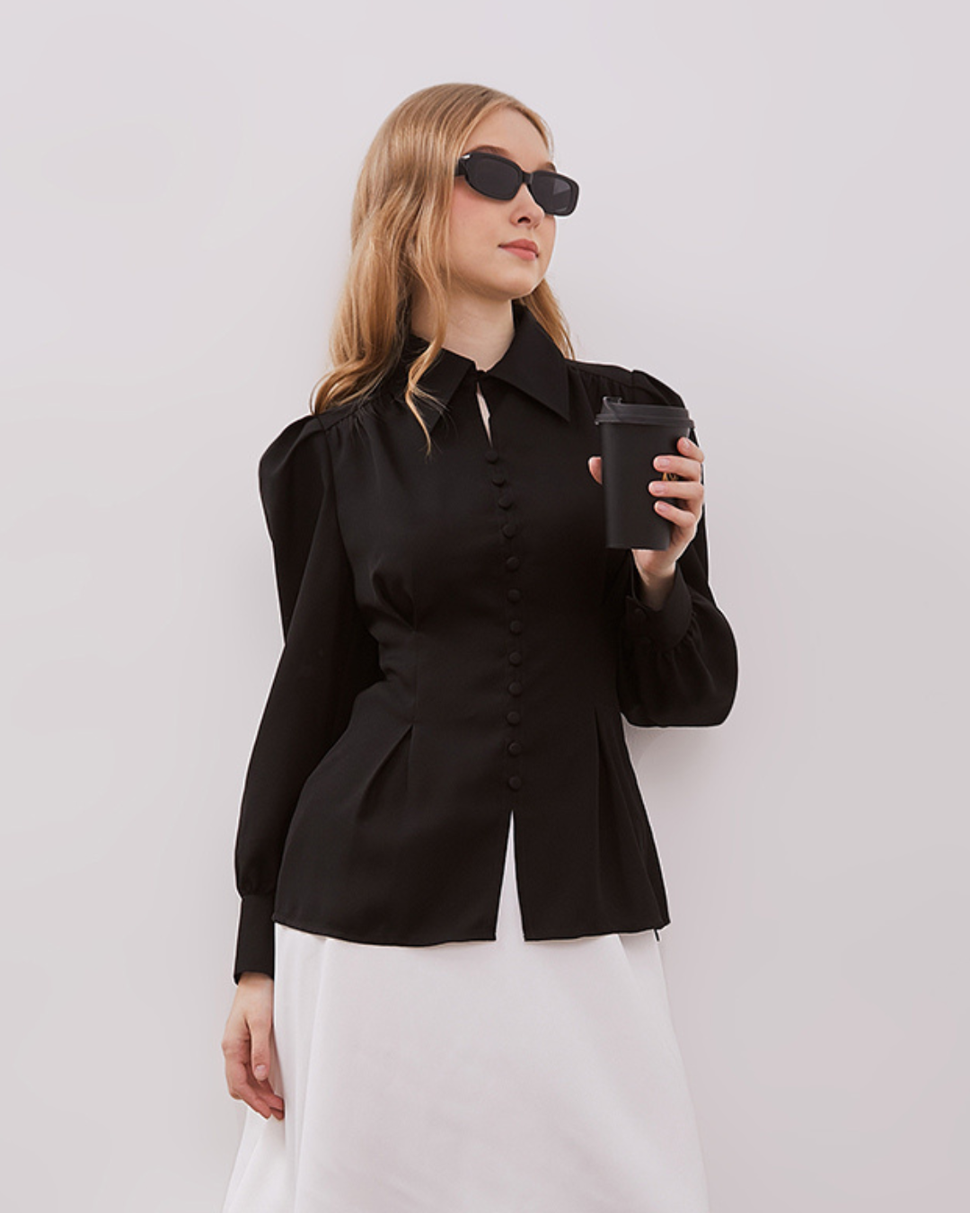 INVIO Yovanni Vintage Button Blouse | Atasan Wanita - Espresso