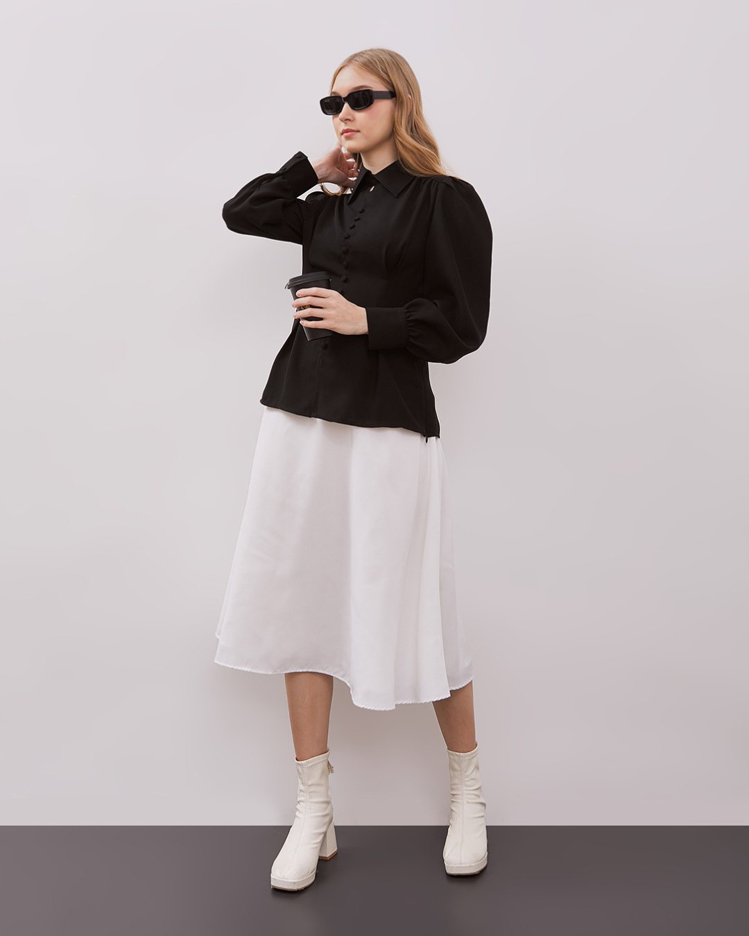 INVIO Yovanni Vintage Button Blouse | Atasan Wanita - Espresso