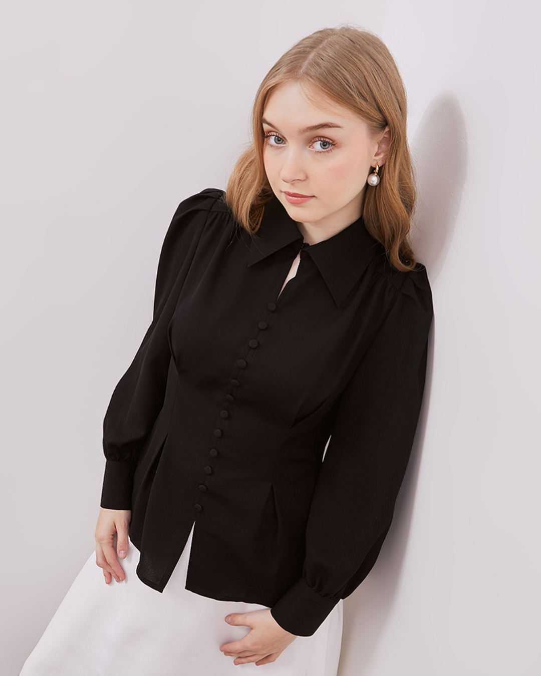 INVIO Yovanni Vintage Button Blouse | Atasan Wanita - Espresso