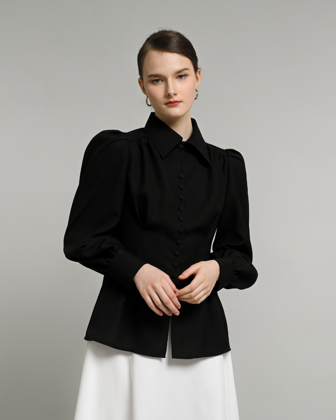 INVIO Yovanni Vintage Button Blouse | Atasan Wanita - Espresso