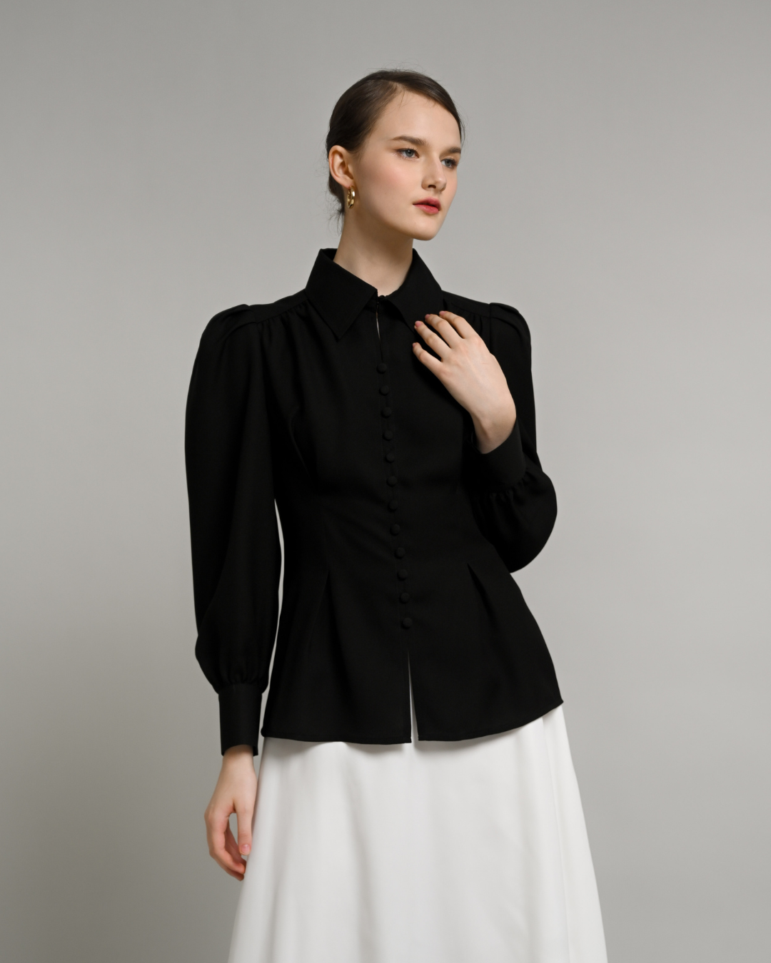 INVIO Yovanni Vintage Button Blouse | Atasan Wanita - Espresso