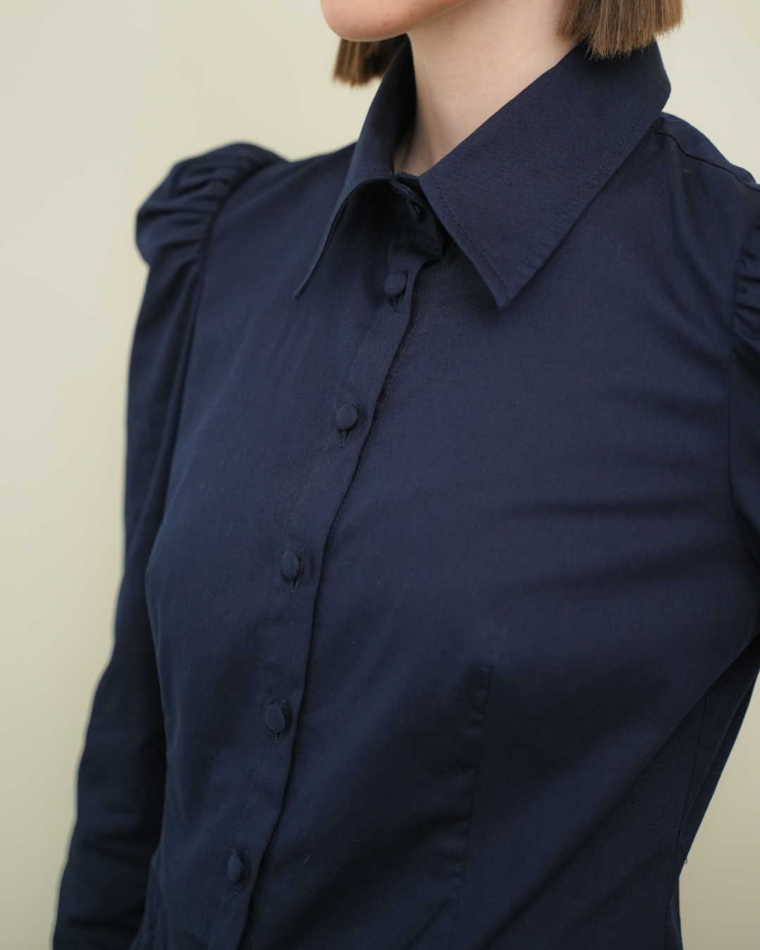 Maisie Puff Shoulder Shirt Navy