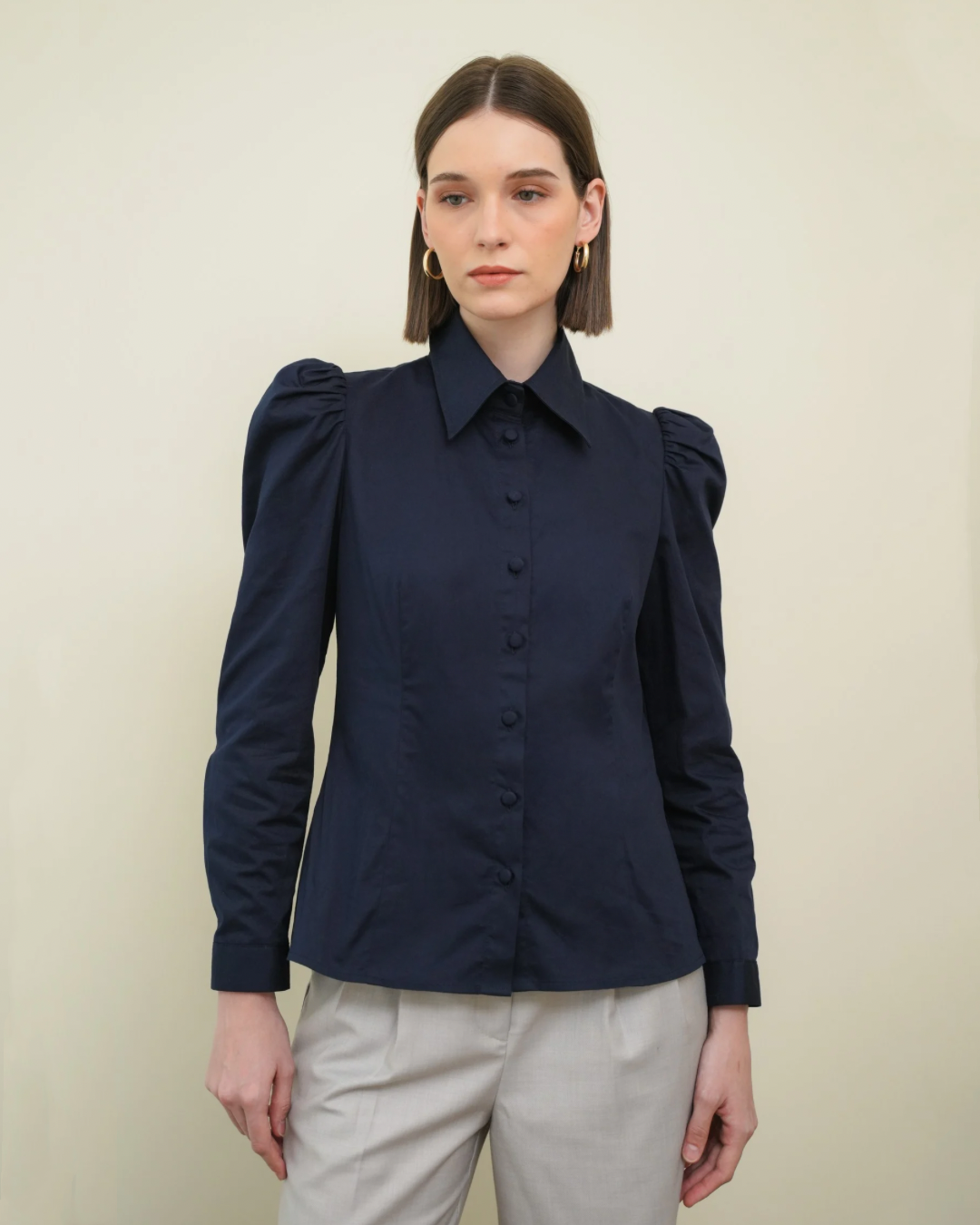 Maisie Puff Shoulder Shirt Navy