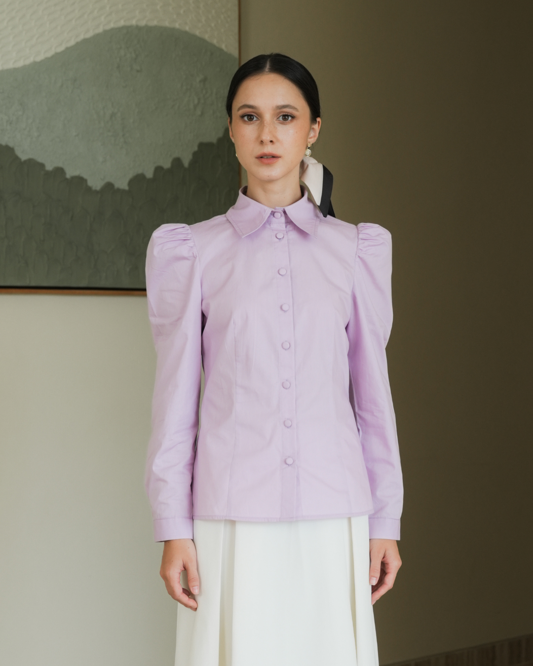INVIO Maisie Puff Shoulder Shirt Lilac | Kemeja Wanita