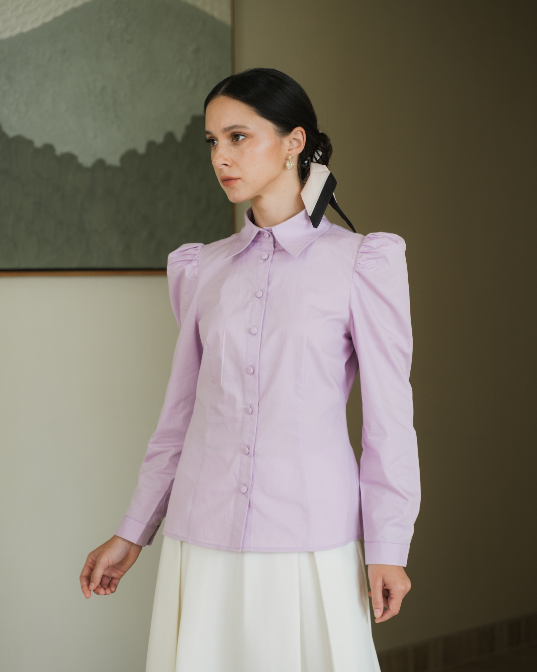 INVIO Maisie Puff Shoulder Shirt Lilac | Kemeja Wanita