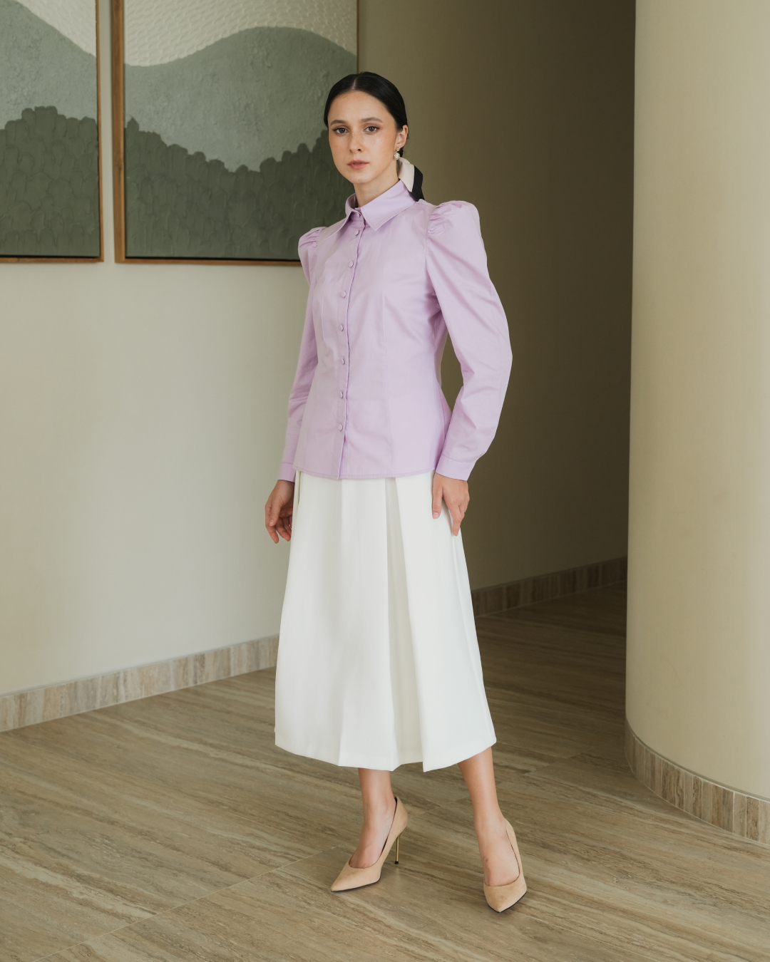 INVIO Maisie Puff Shoulder Shirt Lilac | Kemeja Wanita