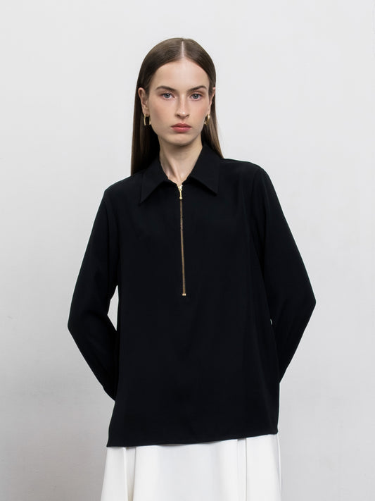 INVIO Norinne Half Golden Zip Blouse | Atasan Kemeja Wanita Essentia