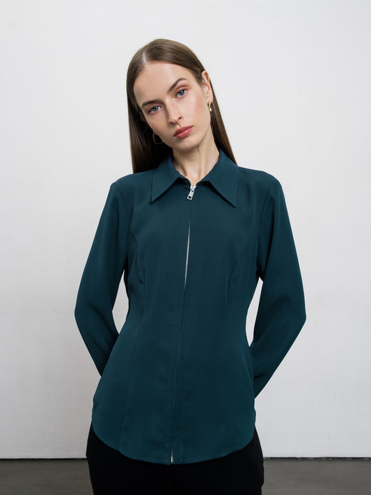INVIO Noella Zip Shirt | Kemeja Atasan Wanita - Essentia