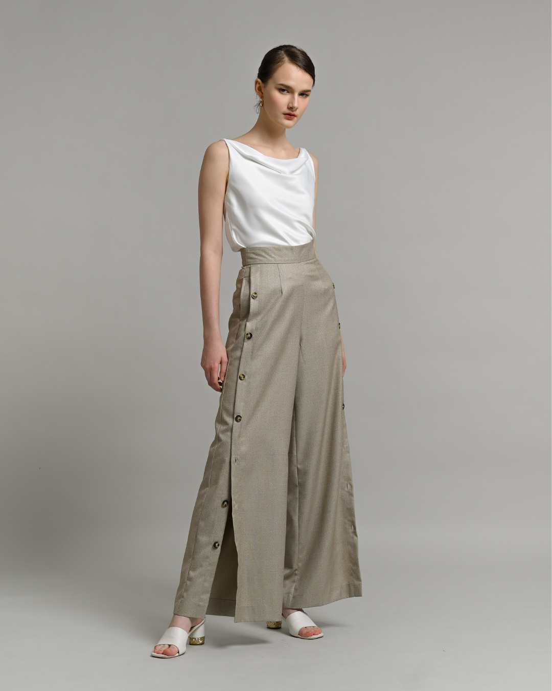 INVIO Kylie Side Button Wide Leg Trouser | Celana Wanita Enlace
