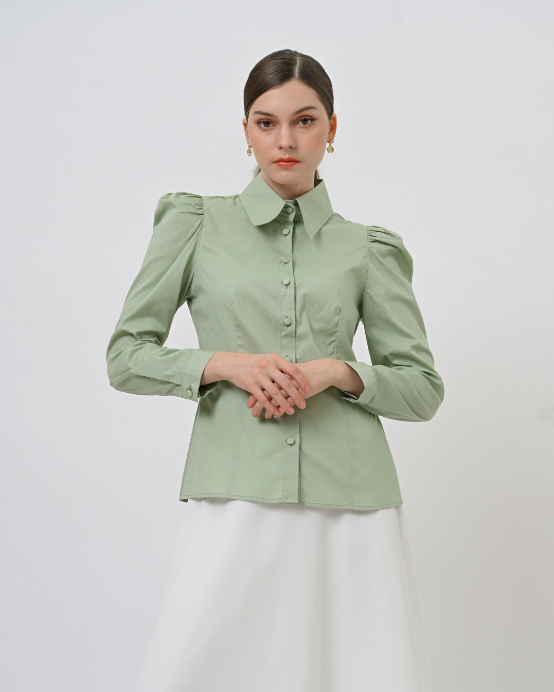 Maisie Puff Shoulder Shirt Sage