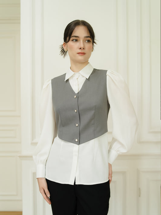 INVIO Rochelle Layered Vest Shirt | Kemeja Atasan Blouse Wanita - Aurist