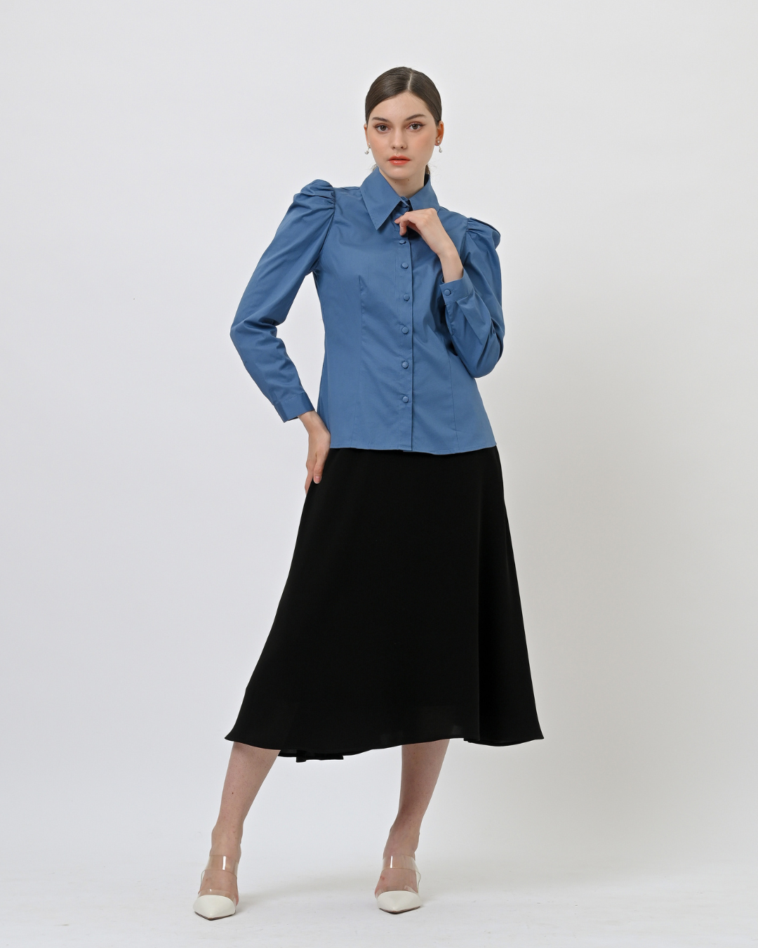 Maisie Puff Shoulder Shirt Denim Blue