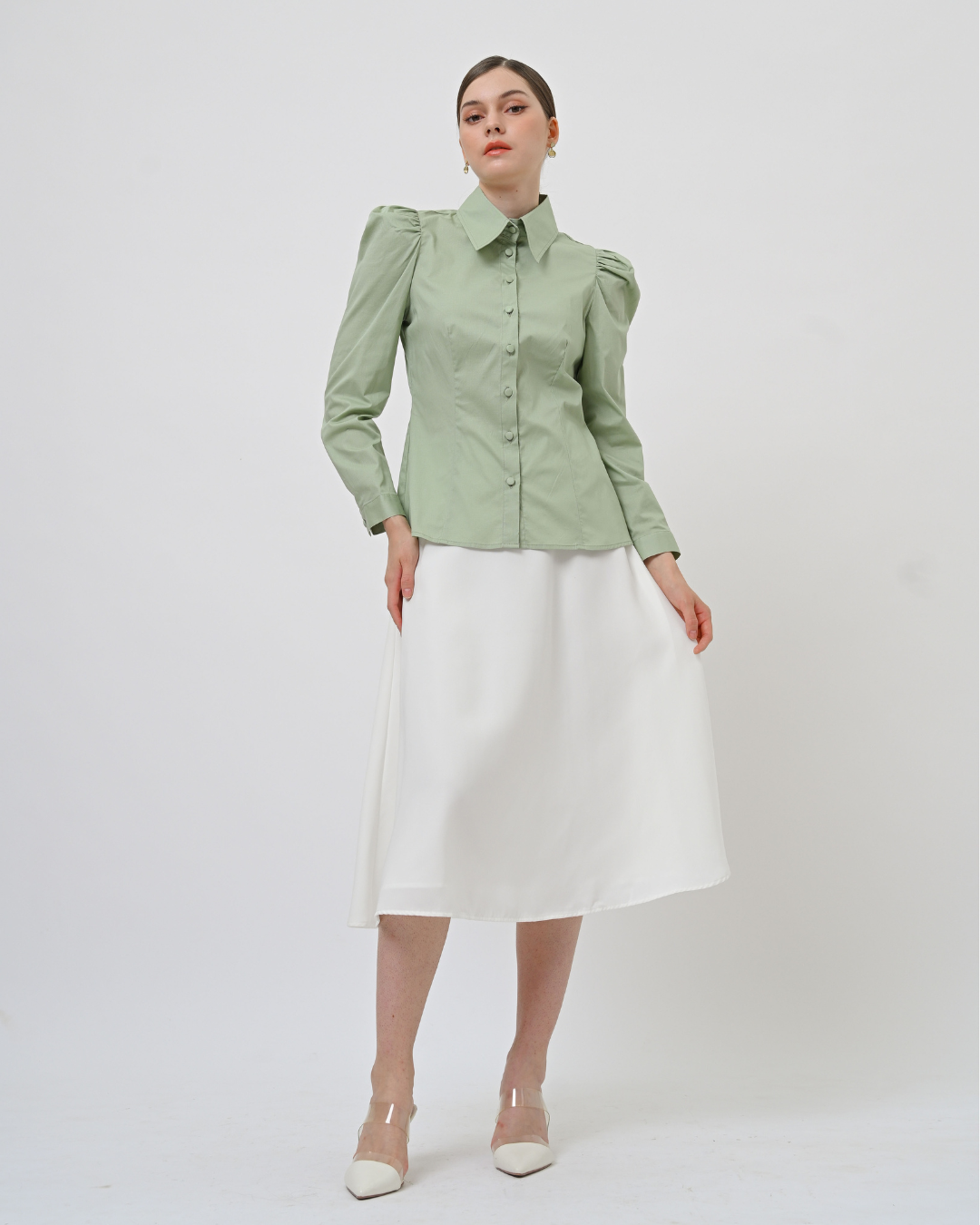 Maisie Puff Shoulder Shirt Sage