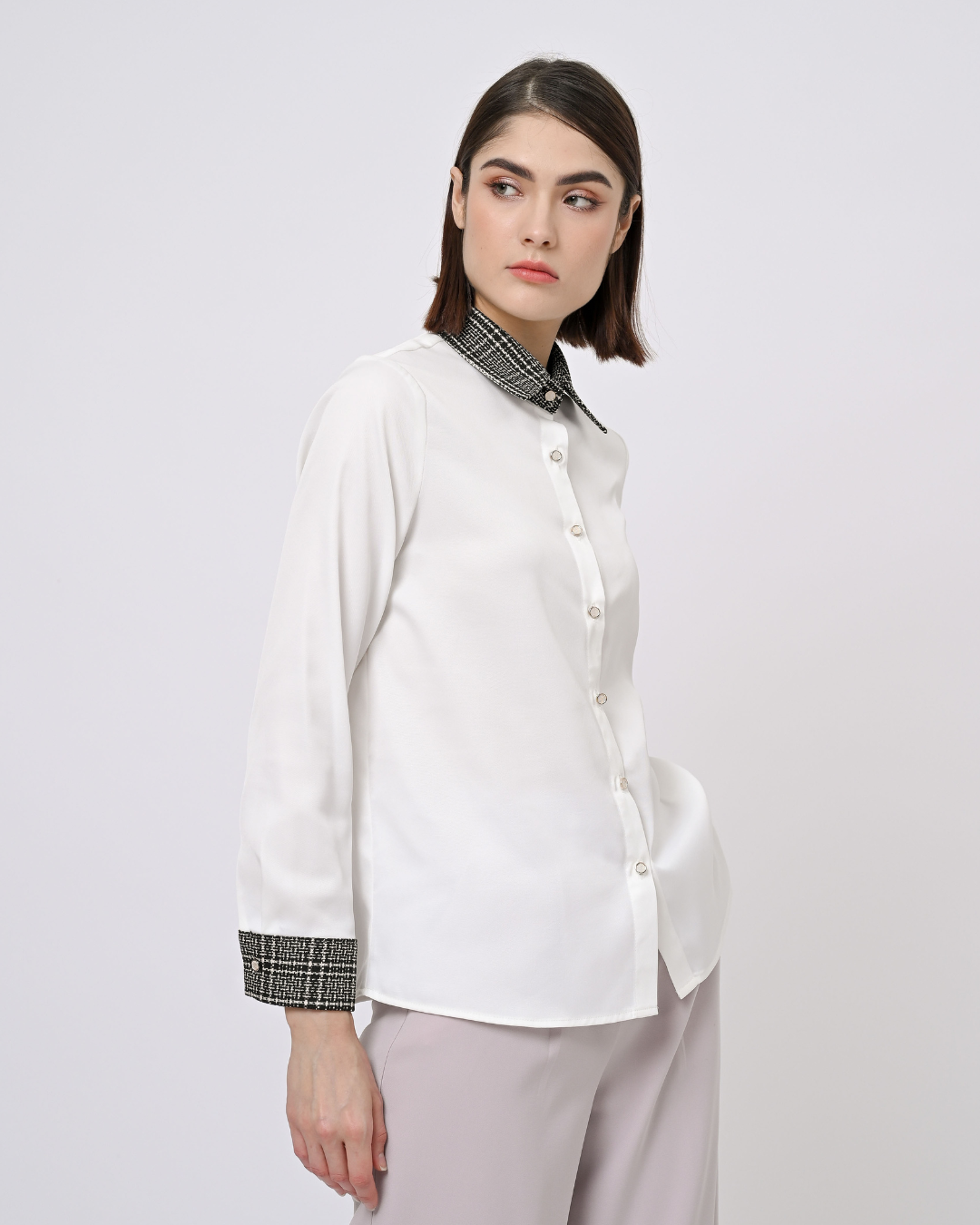 Arianna Mixed-Tweed Shirt Broken White