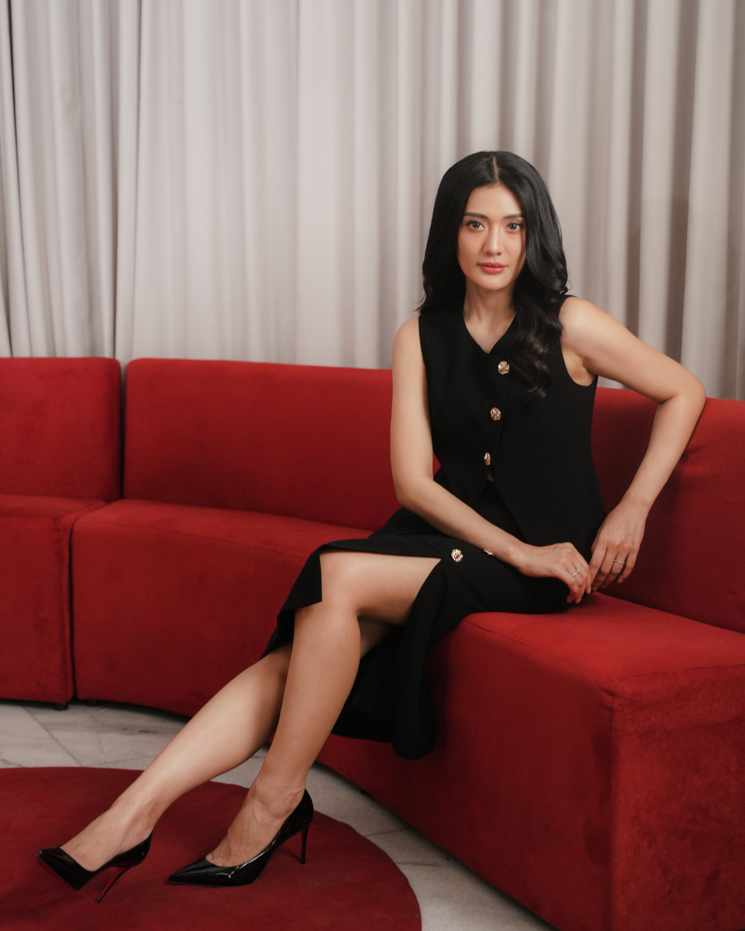 INVIO x Anissa Aziza Valerie Gold Button Slit Midi Skirt | Rok Wanita