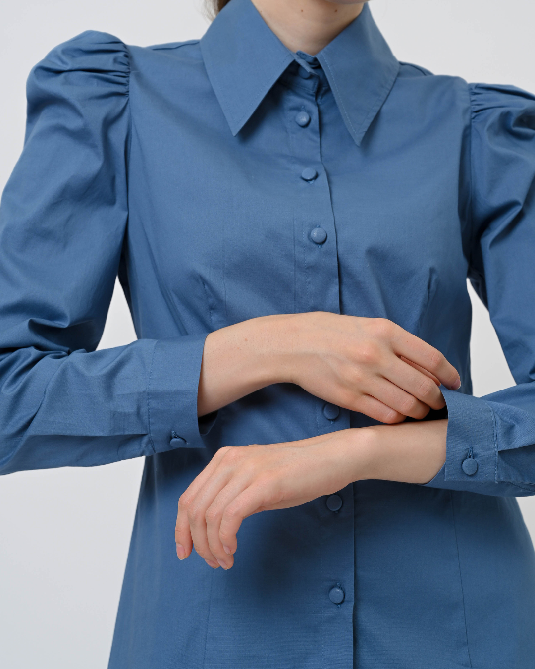 Maisie Puff Shoulder Shirt Denim Blue