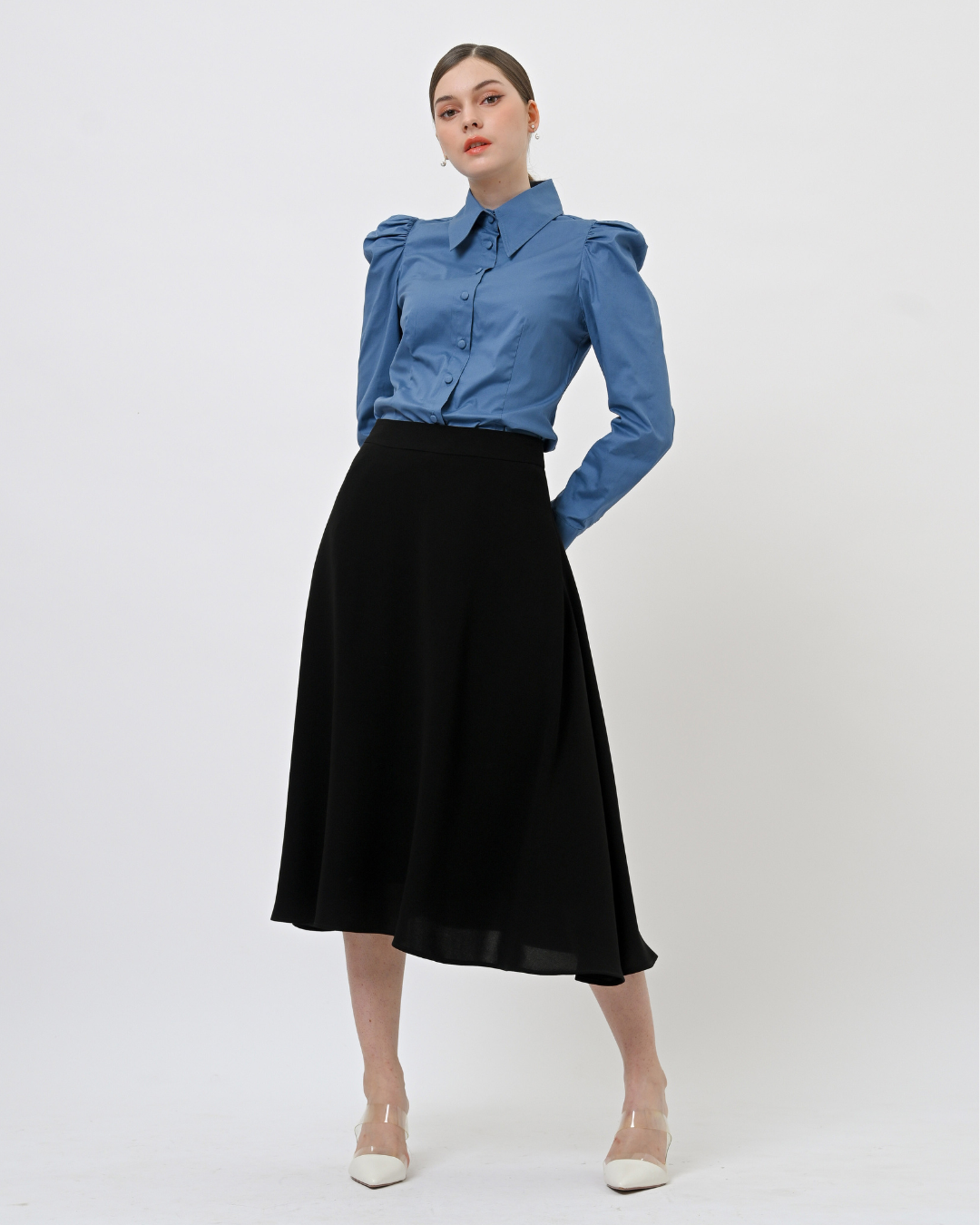 Maisie Puff Shoulder Shirt Denim Blue