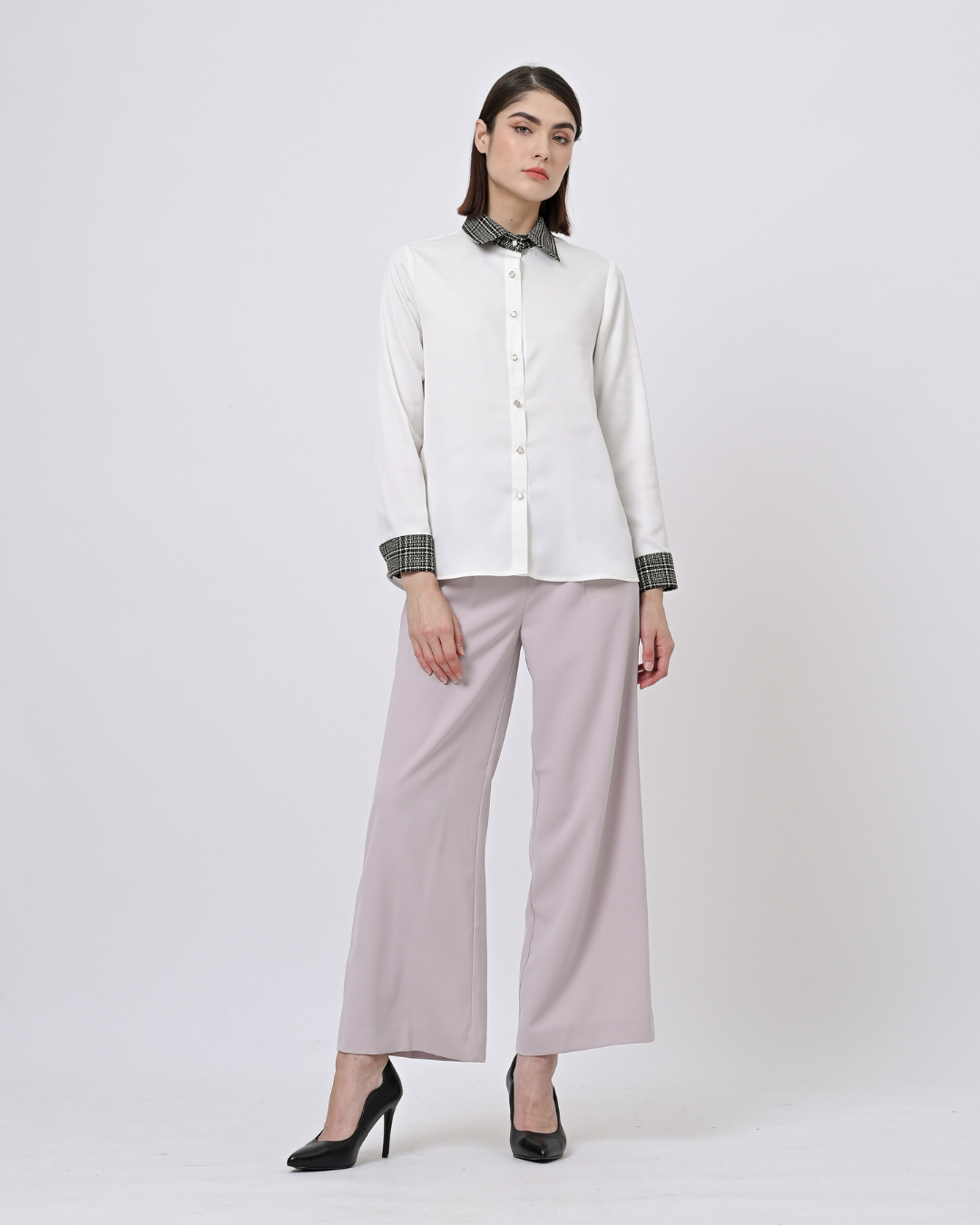 Arianna Mixed-Tweed Shirt Broken White