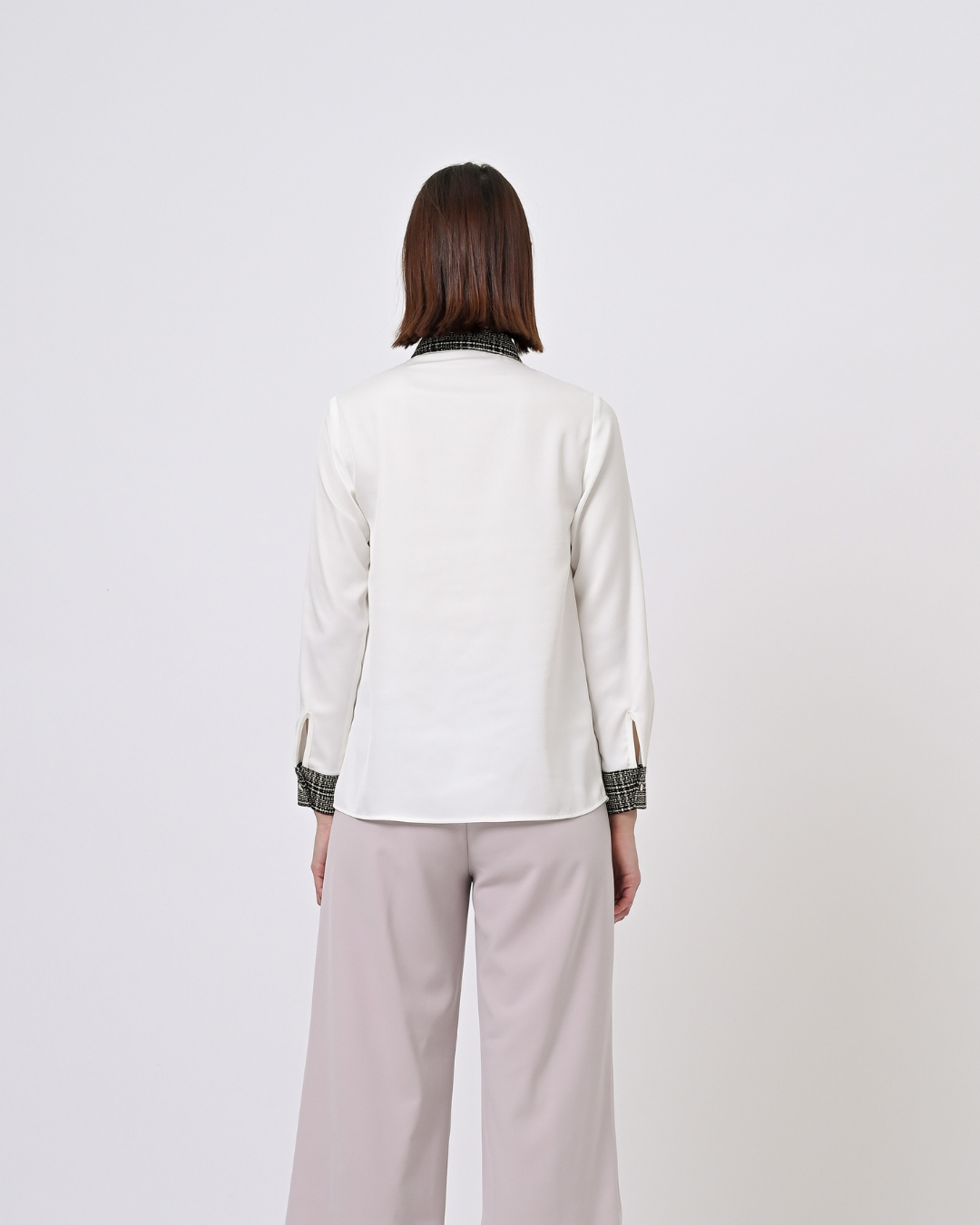 Arianna Mixed-Tweed Shirt Broken White