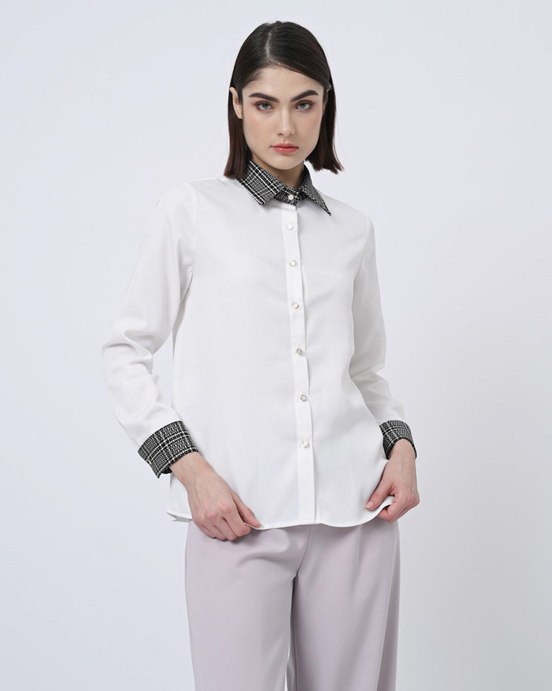 Arianna Mixed-Tweed Shirt Broken White