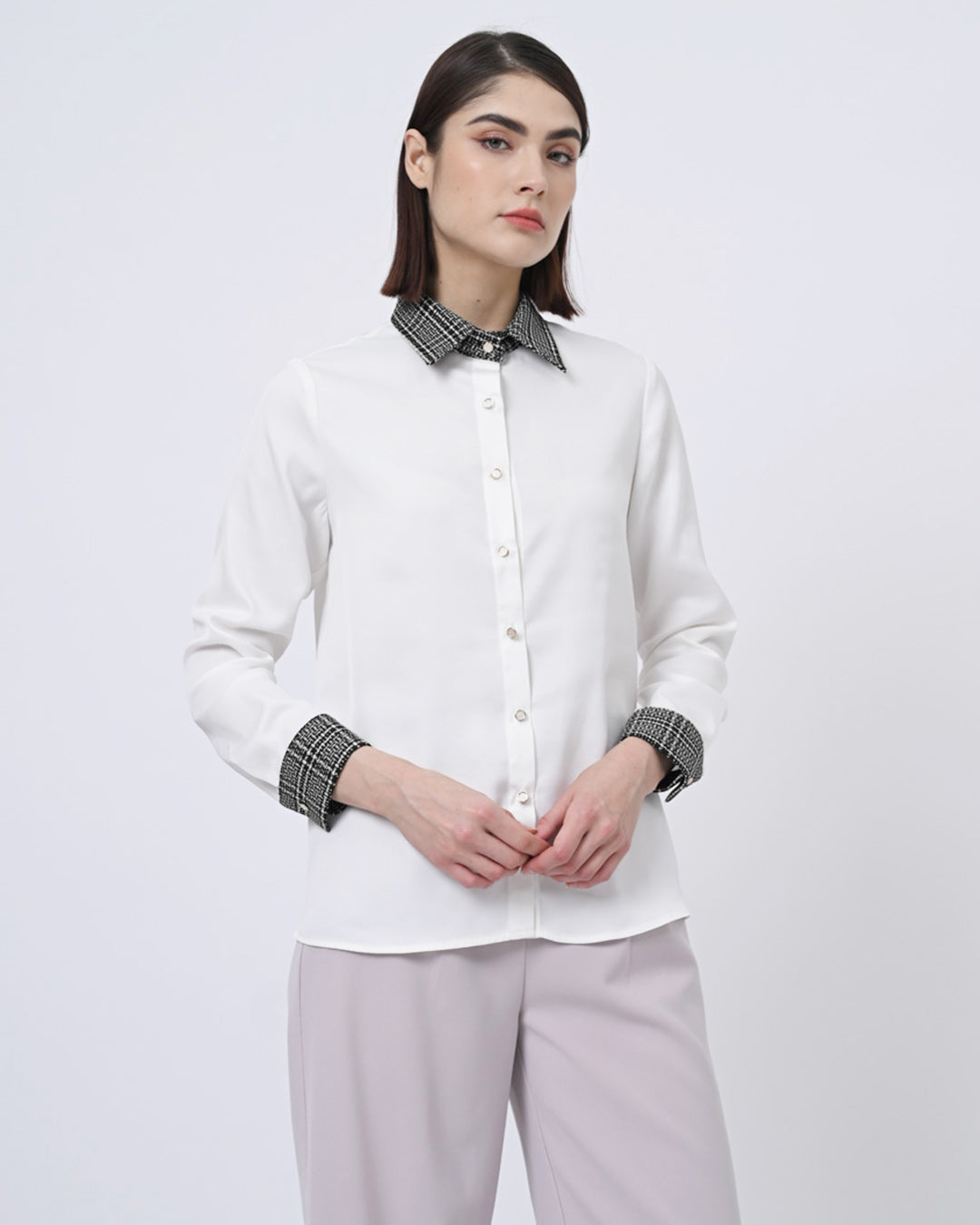 Arianna Mixed-Tweed Shirt Broken White