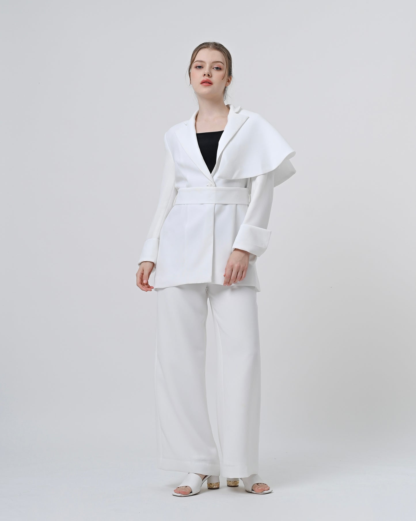 Kirsten Belted Cape Blazer Broken White