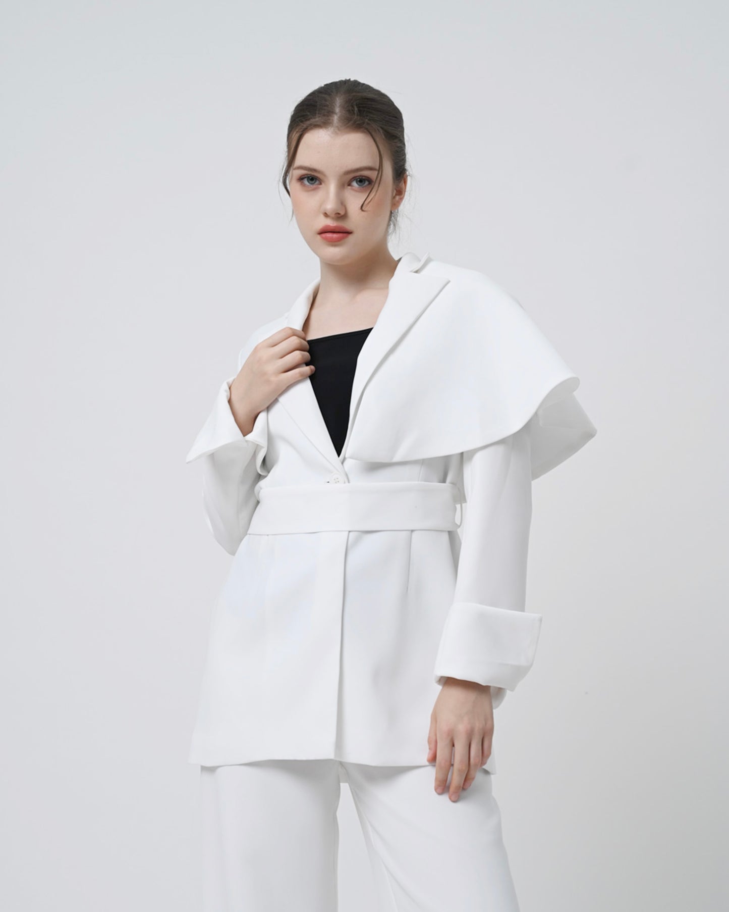 Kirsten Belted Cape Blazer Broken White