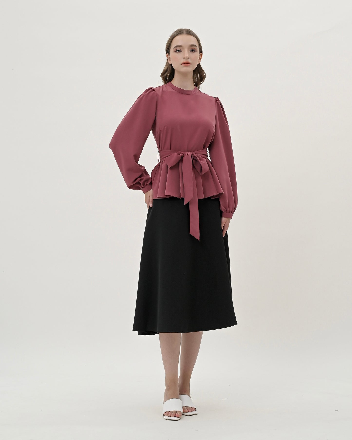 Florence Pleated Hem Blouse Rose Wine