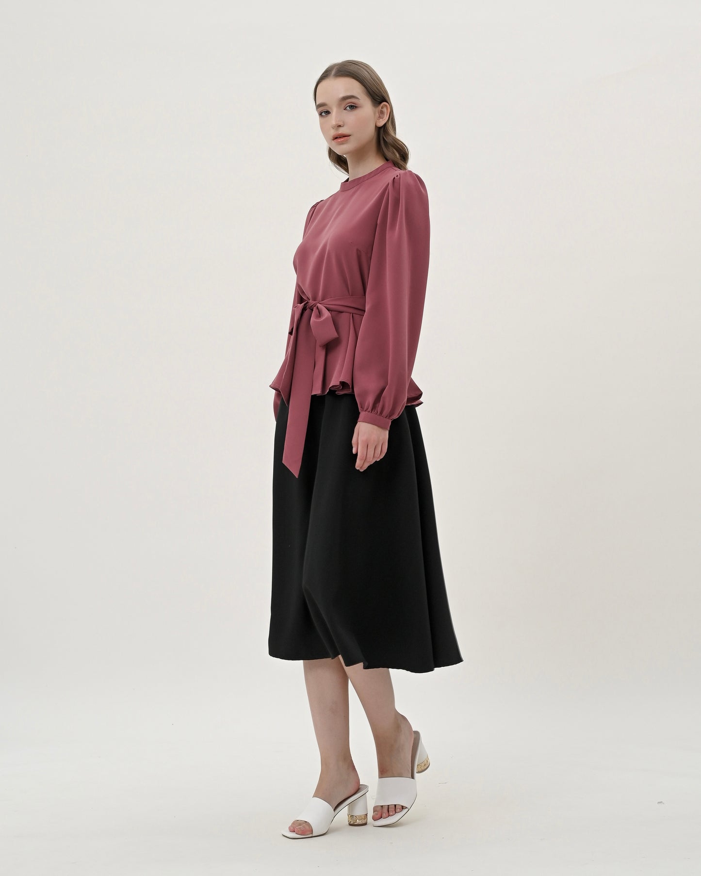 Florence Pleated Hem Blouse Rose Wine