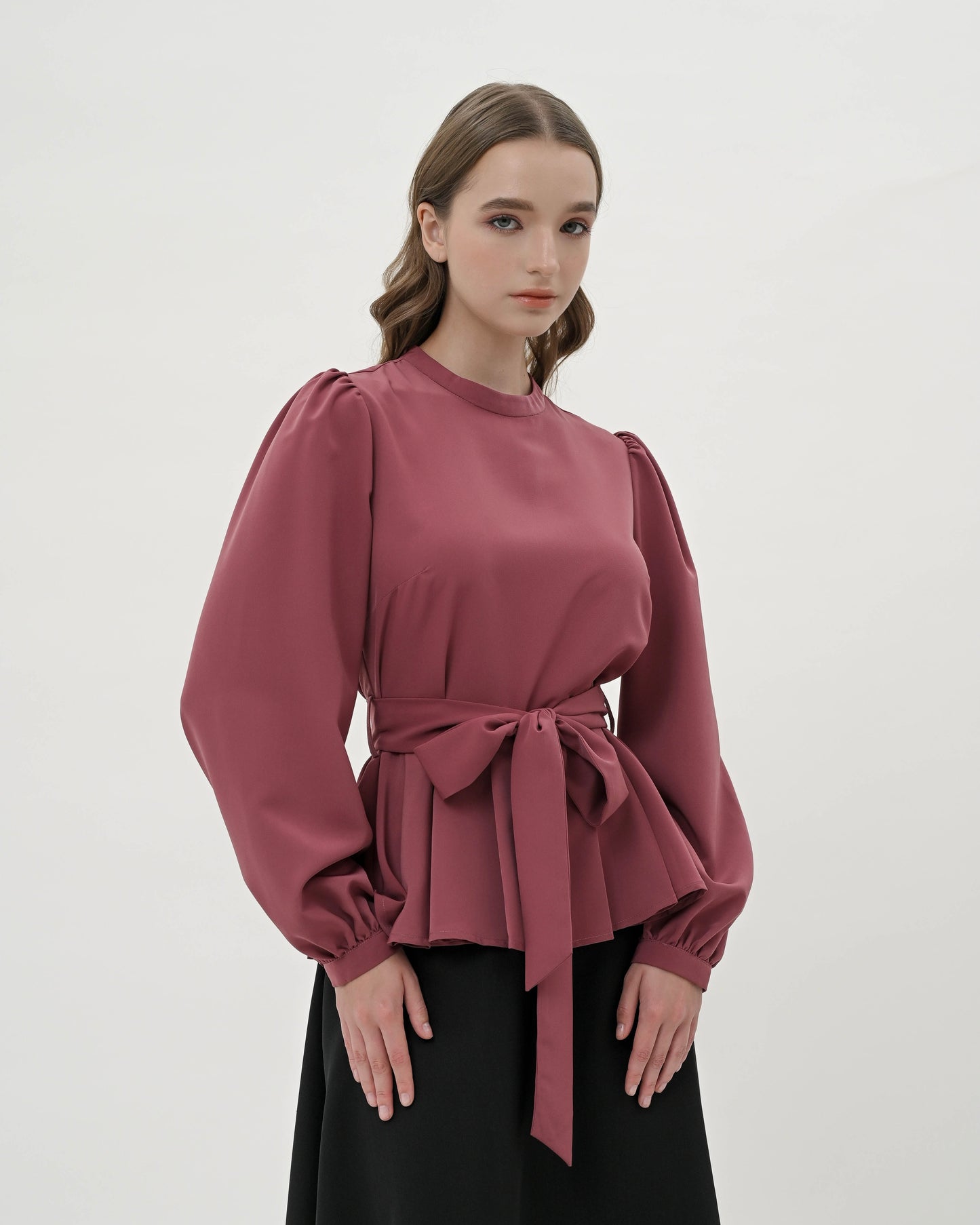 Florence Pleated Hem Blouse Rose Wine