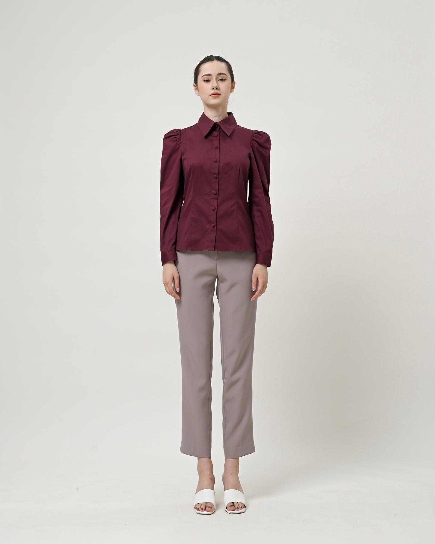 Maisie Puff Shoulder Shirt Maroon