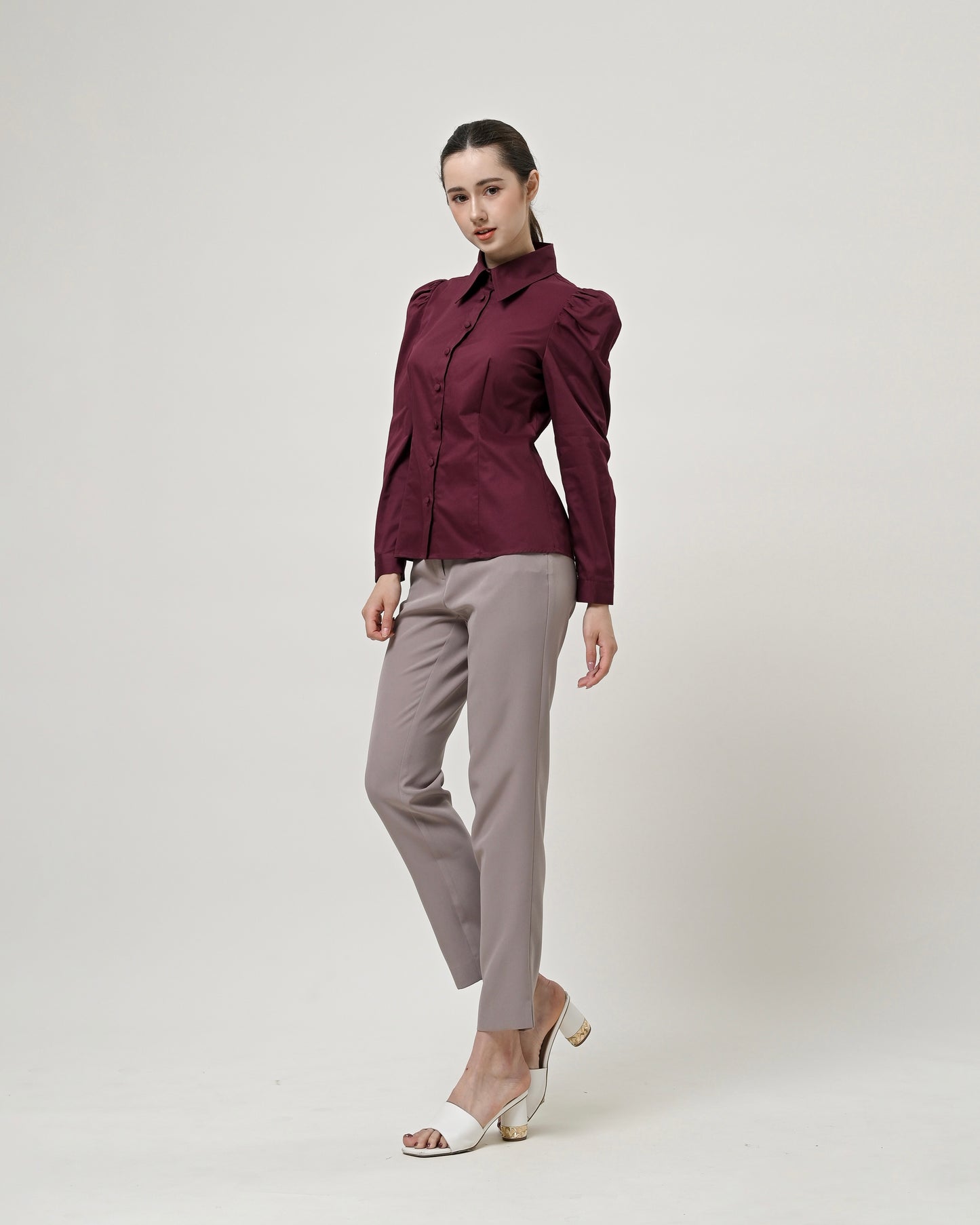 Maisie Puff Shoulder Shirt Maroon