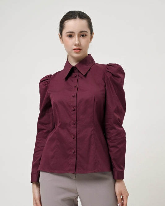 Maisie Puff Shoulder Shirt Maroon