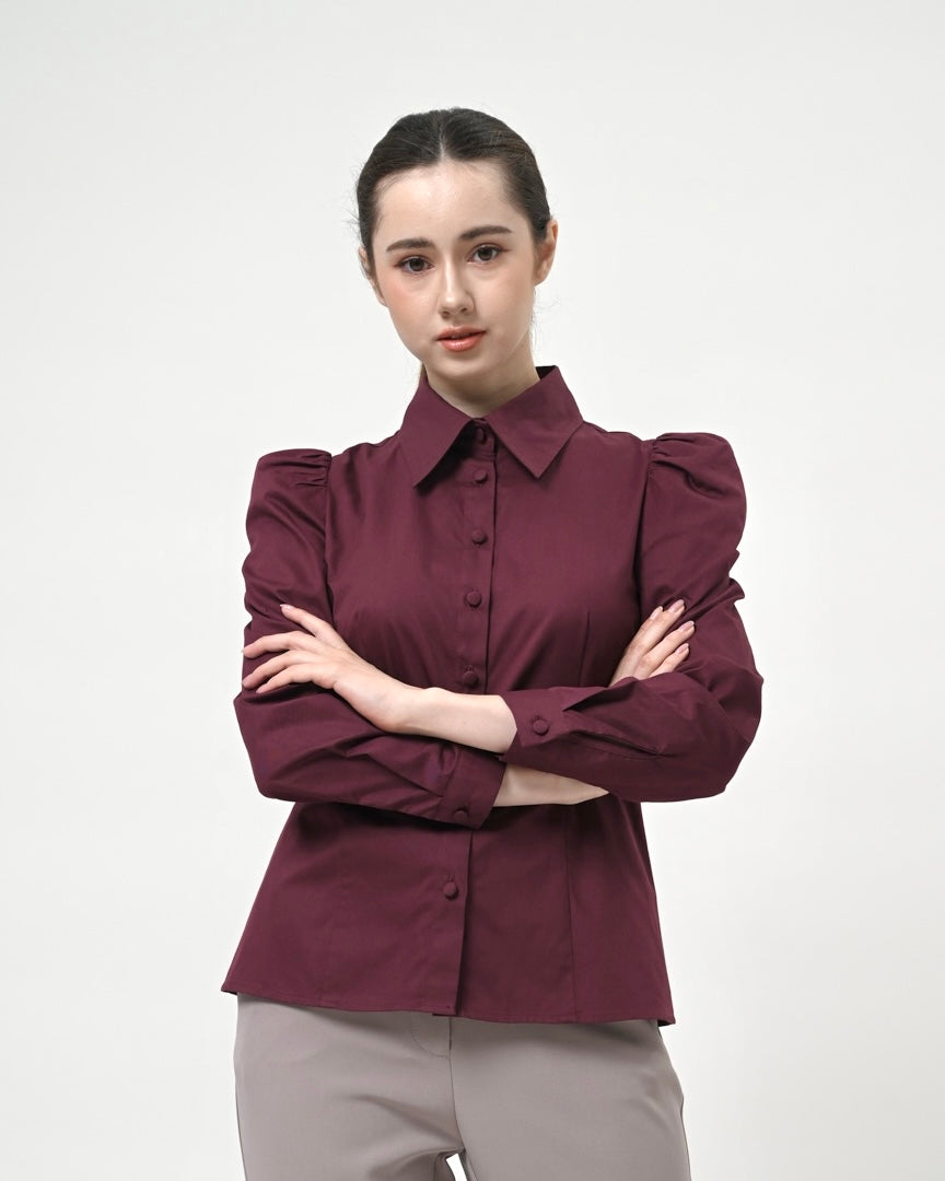 Maisie Puff Shoulder Shirt Maroon