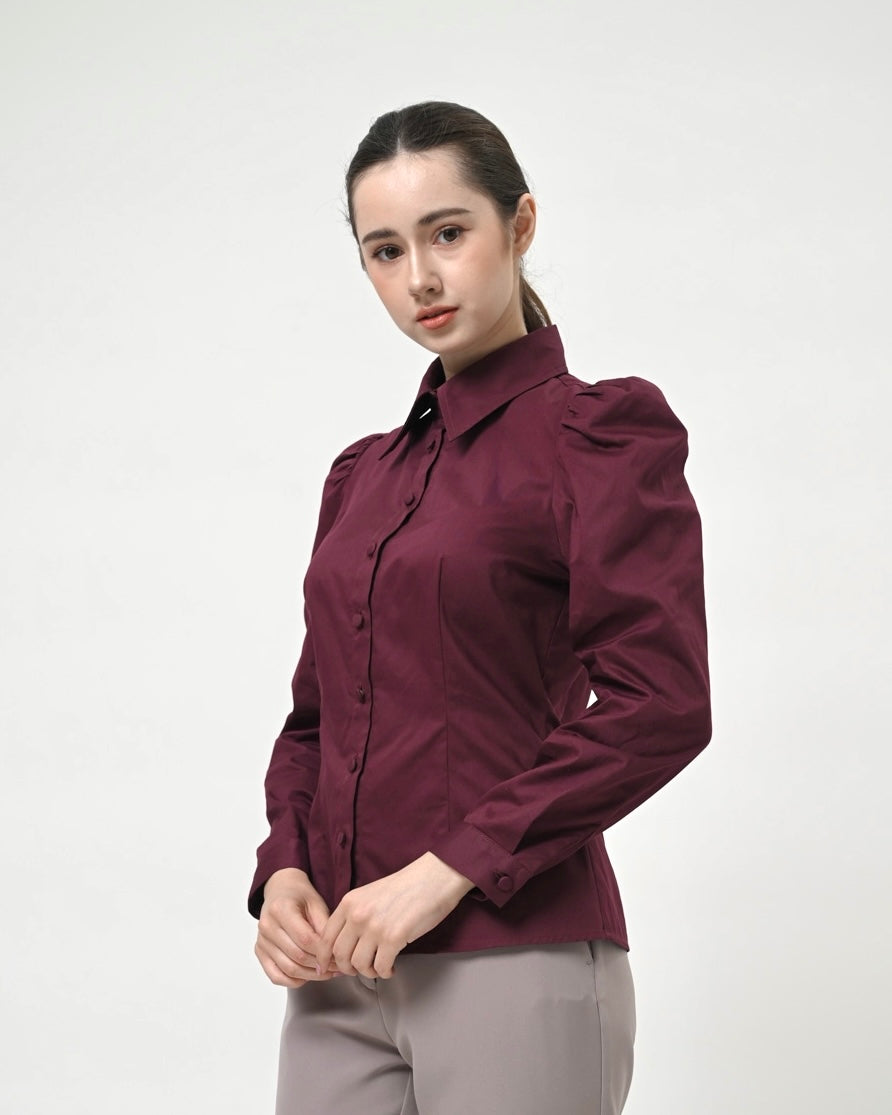 Maisie Puff Shoulder Shirt Maroon