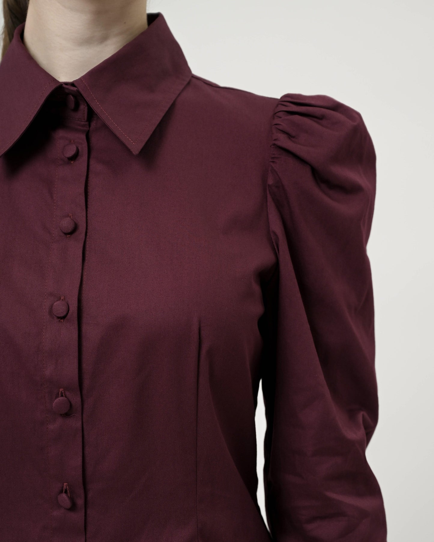 Maisie Puff Shoulder Shirt Maroon