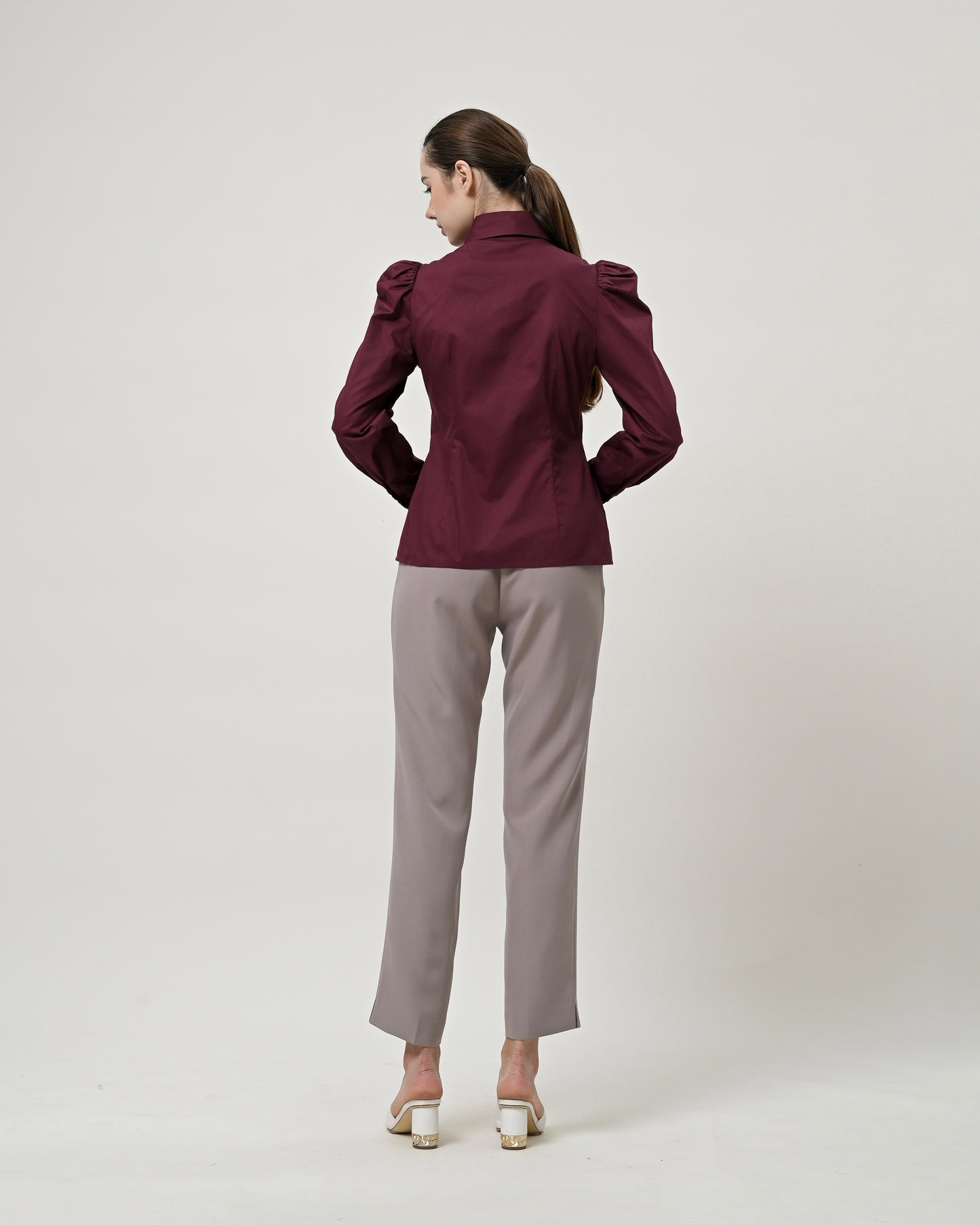 Maisie Puff Shoulder Shirt Maroon