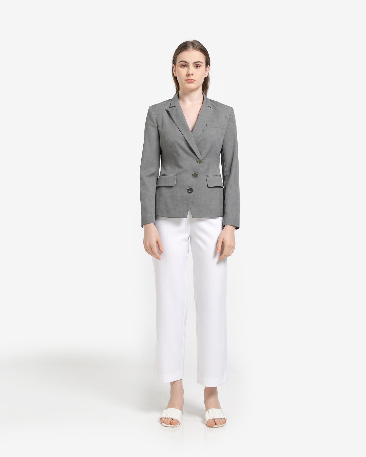 Andrea Asymmetrical Wrap Blazer Grey