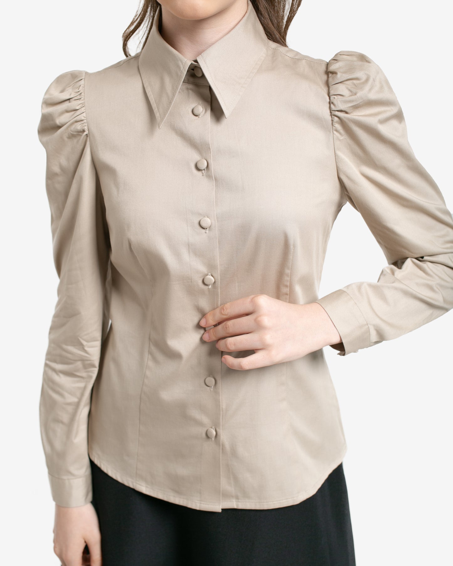 Maisie Puff Shoulder Shirt Khaki
