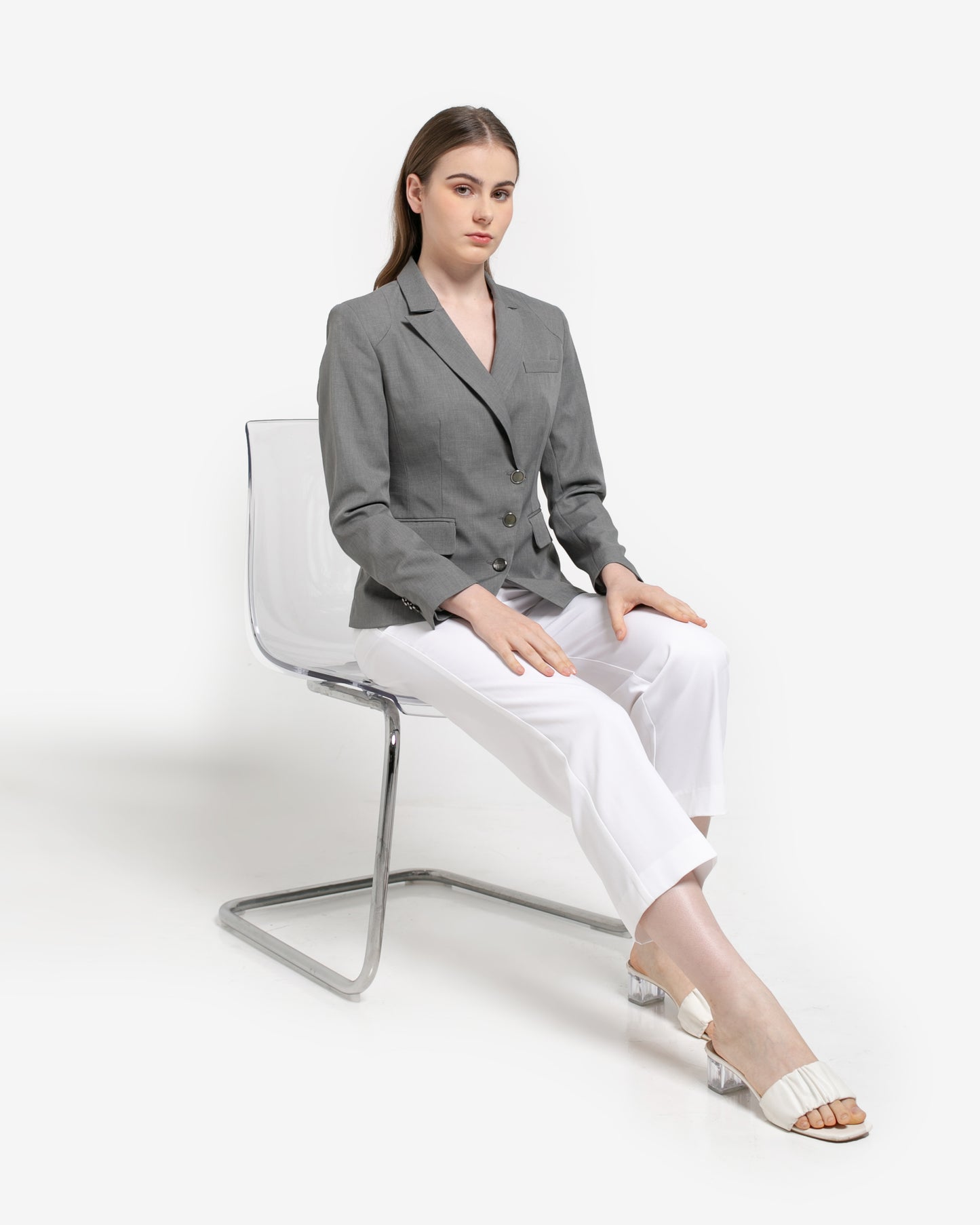 Andrea Asymmetrical Wrap Blazer Grey